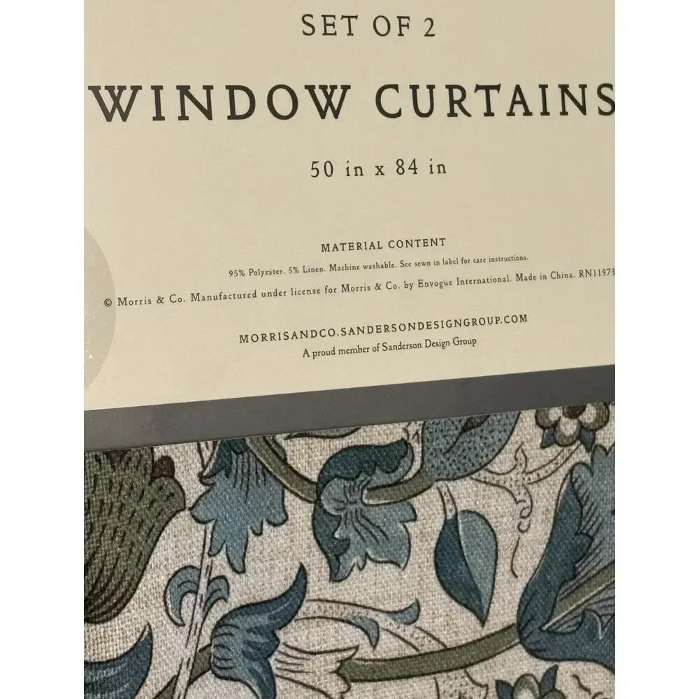 William Morris & Co. Window Curtains Panels Lodden Set Pair 50 X 84” Blue Drapes